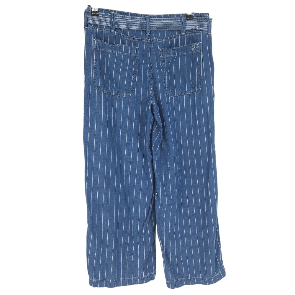 Seven7 Wide Leg Cropped Jeans Blue Striped High Rise Denim Tie Belt Palazzo 4 - Picture 3 of 7